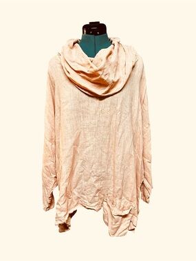 La Fixsun Top Women XL Oversized Orange Linen Cowl Neck Slouchy Pocket Tunic